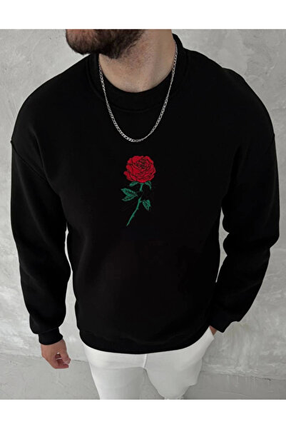 Generic Brand Unisex Crew Neck Sweatshirt with Front and Back Print - Black