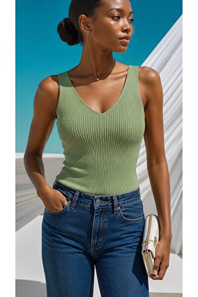 Modafeminen V-Neck, Cobalt Blue Colored Twill Mint Tr079