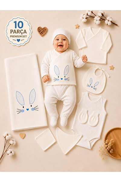 Petino 10 Parça Yenidoğan Bebek Seti Hediye Paketli tavşan Nakışlı