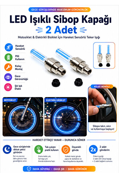 FırsatVar Işıklı Sibop Kapağı Motosiklet Elektrikli Bisiklet Hareket Sensörlü...