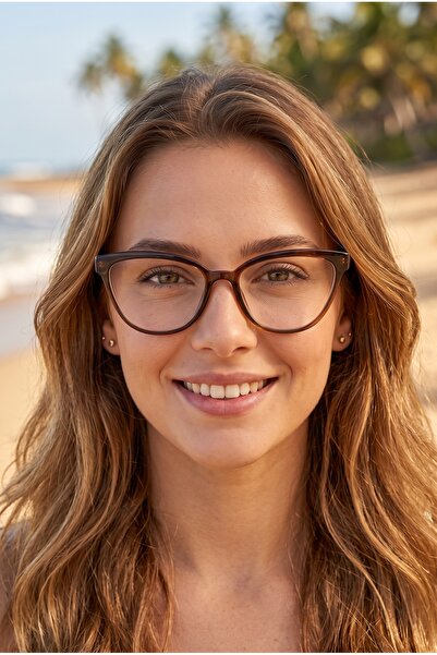 MONAL EYEWEAR Cateye Blueblock 56 Ekartman Acı Kahve Çerçeve Optik Uyumlu Der...