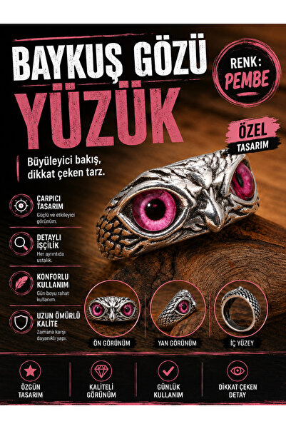 FG KONNİCHİWA Owl and Barking Model Ring Gothic Accessory Eyes Stainless Stee...