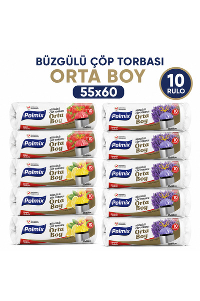 livaambalaj Polmix Büzgülü Lavanta-Çilek-Limon Kokulu Çöp Torbası Poşeti / 55...