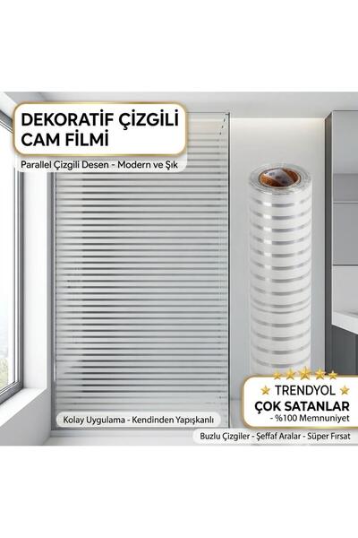 OSSOFOL Statik kendinden yapışkanlı dekoratif cam filmi 127 cm x 1 metre çizgili
