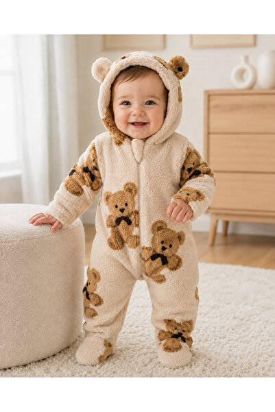 nevrankids Unisex Bebek Welsoft Peluş Mont-Tulum Kapüşonlu Fermuarlı Teddy Be...