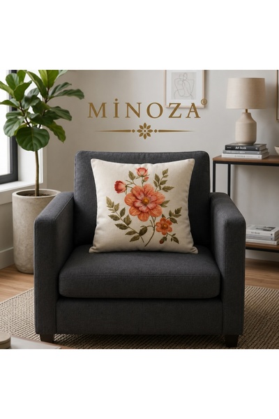 MİNOZA Digital Baskılı Punch Nakış Desenli Dekoratif Kırlent Kılıfı
