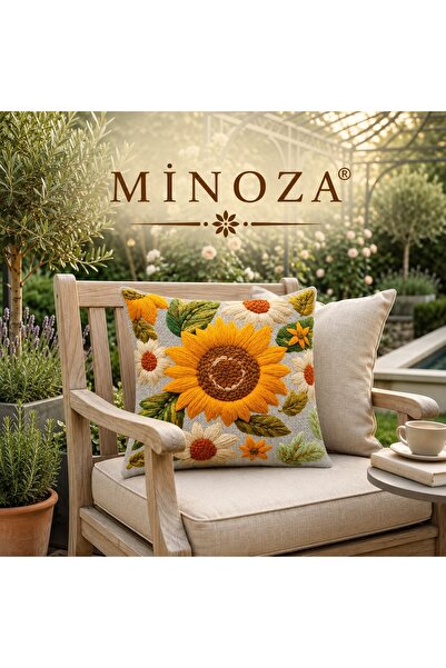 MİNOZA Decorative Throw Pillow Cover with Digital Printed Punch Embroidery Ap...