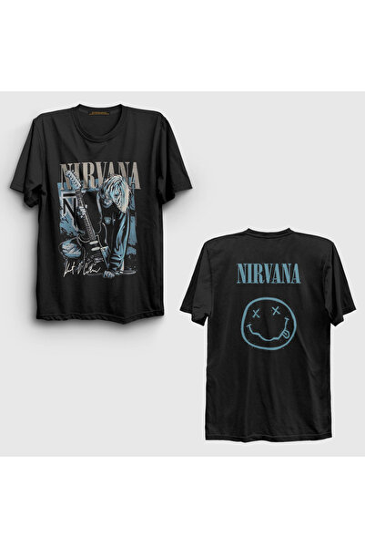 Presmono Unisex Black Guitar Kurt Cobain Nirvana Back Printed T-Shirt 516771 Tt