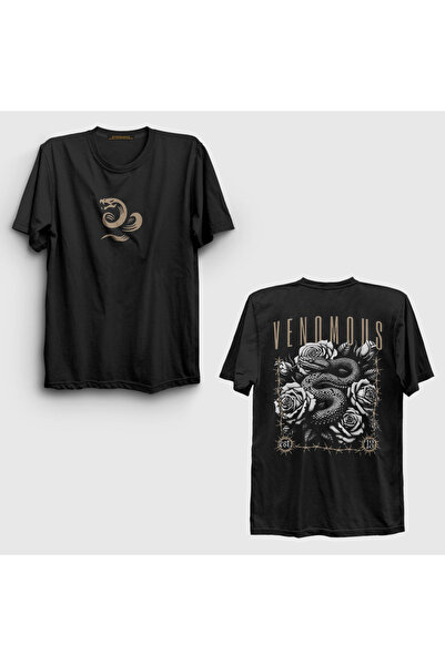 Presmono Unisex crni ruksak sa zmijskim motivom Štampano T-shirt 518257tt