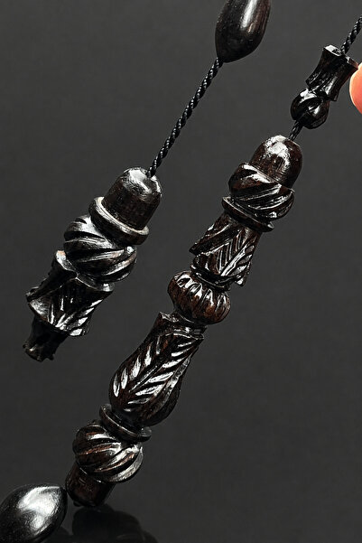 Cemhan Göksal Abanoz Ağacı Tesbih Gece Damarı 11x16 mm İri Arpa 33 Habbe Oyma...