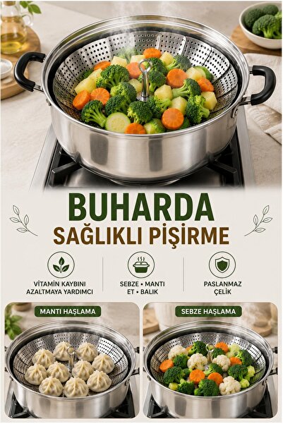 İndirimKap Katlanabilir Buharda Pişirme Aparatı Haşlama Sepeti Pratik Tencere Içi Haşlama Aparatı