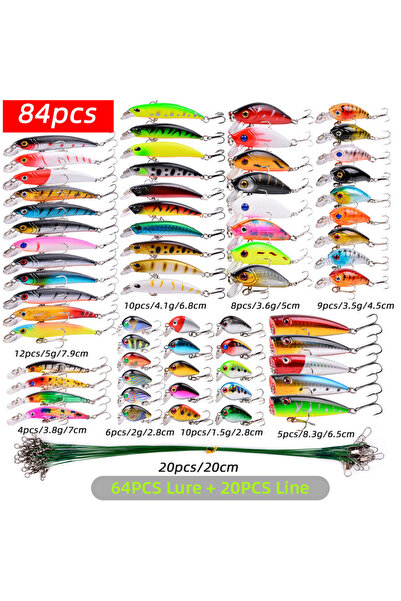 Choice 84Pcs Mixed Fishing Lure Kits Crankbait Minnow Popper Lure Bass Baits ...