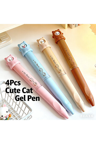 Choice 4Pcs 4Pcs/Set Lovely Cat Gel Pens 0.5mm Black Ink Neutral Pen Smooth W...