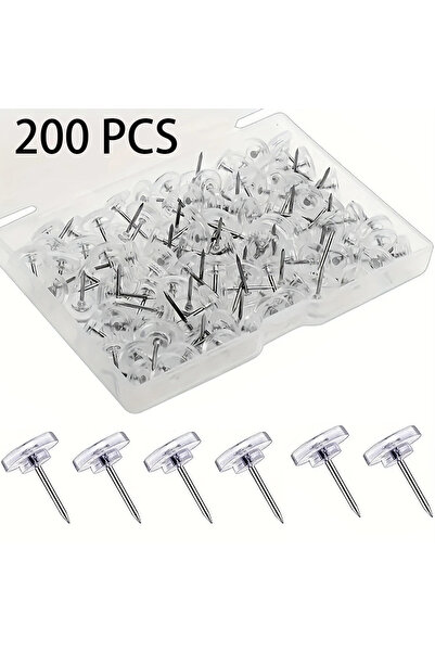Choice Transparent 200 Pcs Strong Push Pins Thumb Tacks Flat Steel Point for ...