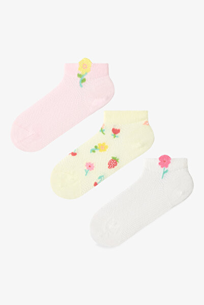 Penti Girl's Color Bouquet Floral Cotton 3 Pairs Booties Socks