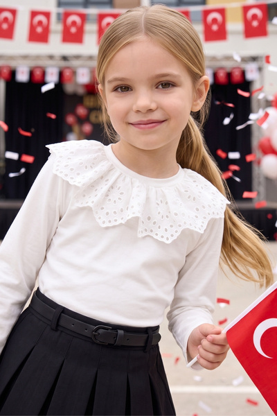 Parla Kids Bluză pentru fetiță, cu mânecă lungă, de culoare ecru, cu decolteu...