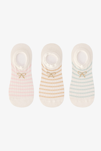 Penti 3 Çift Pamuklu Çizgili Fiyonk Desenli Sneaker Çorap