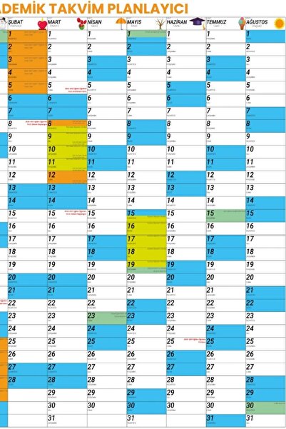 Pi Papers 2026-2027 Akademik Takvim Planlayıcı, Ders Çalışma Planlayıcı, Duvara Yapışan Statik Akıllı Kağıt