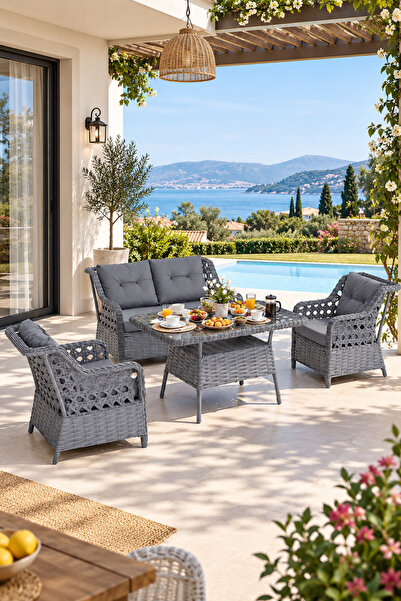 Evdemo Eren Rattan Bahçe Balkon Takımı 2+1+1 Antrasit