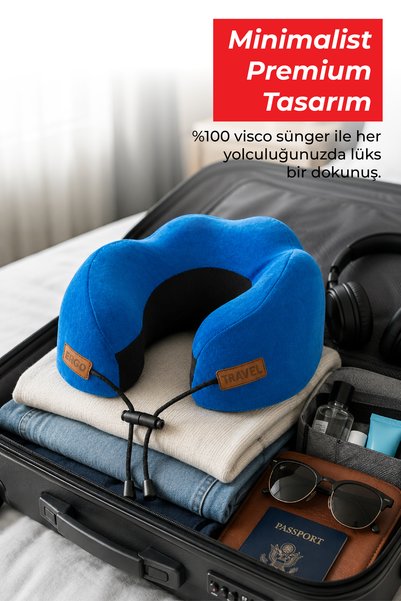 Viscofoam Cosy Ortopedik Seyahat Yastığı Visco Boyun Destekli Seyahat Yastığı - Mavi | Ergo Travel