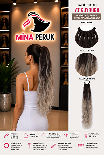 Mina Peruk Kahverengi/Kumral Ombre Beyaz Platin Röfle Tokalı Lastikli Su Dalg...