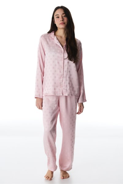 Penti Pink Quinn Satin Buttoned Shirt Pants Pajama Set