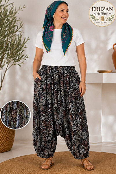 sinankardeşler Women's Plus Size Elastic Pocketed Patterned Local Style Shalwar