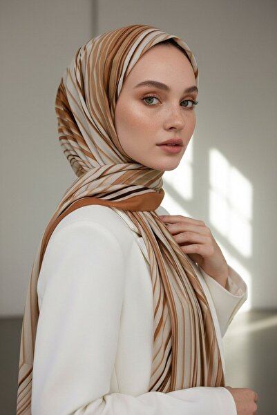 Vissona KREP ÇİZGİLİ DESENLİ SOMON RENKLİ 75X195 KIRIŞMAZ ŞAL