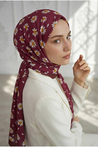 Vissona KREP PAPATYA DESENLİ MÜRDÜM RENKLİ 75X195 KIRIŞMAZ ŞAL