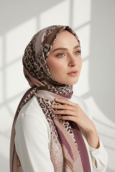 Vissona KREP LEOPAR DESENLİ BEJ - SÜTLÜKAHVE RENKLİ 75X195 KIRIŞMAZ ŞAL