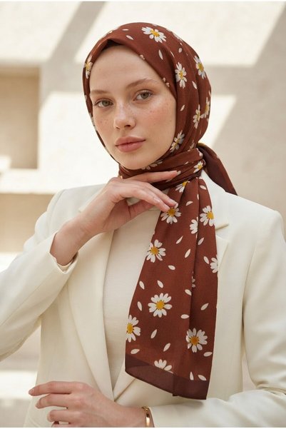 Vissona KREP PAPATYA DESENLİ BORDO RENKLİ 75X195 KIRIŞMAZ ŞAL