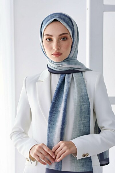 Vissona KREP BATİK DESENLİ İNDİGO RENKLİ 75X195 KIRIŞMAZ ŞAL
