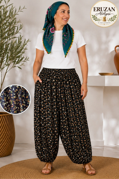 sinankardeşler Women's Plus Size Elastic Pocketed Traditional Shalwar
