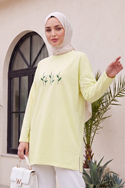 Modamorfo Daisy Embroidered Round Neck Combed Cotton Tunic - Light Yellow