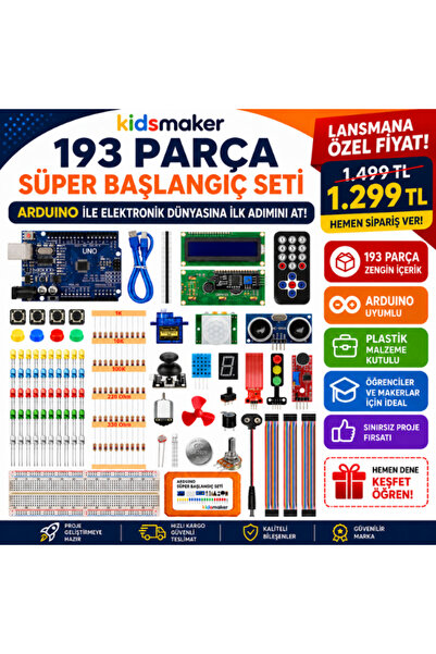 Kids Maker Arduino 193 Parça Süper Başlangıç Seti - Malzeme Kutulu