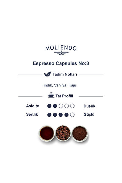Moliendo Finest Coffee Alüminyum Kapsül Kahve No:8 (10 Adet Nespresso Uyumlu Alüminyum Kapsül Kahve)