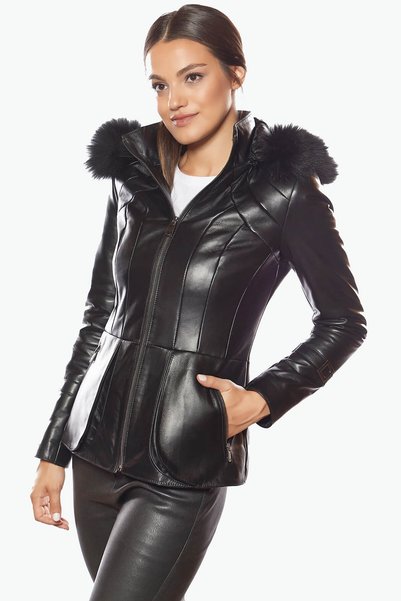 Deriza Alba Genuine Lambskin Fur Detailed Women's Coat Black
