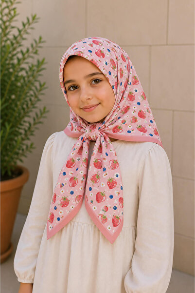 Beybium Girl's Pink Strawberry Themed Cotton Children's Scarf 80*80cm