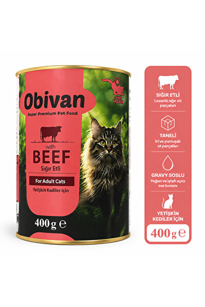 obivan Sığır Etli Sos İçinde Gravy Yetişkin Kedi Konservesi 400 gr x 12 Adet