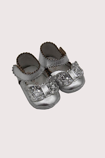 Beybium Bowknot Genuine Leather Girls' First Step Shoes Silver