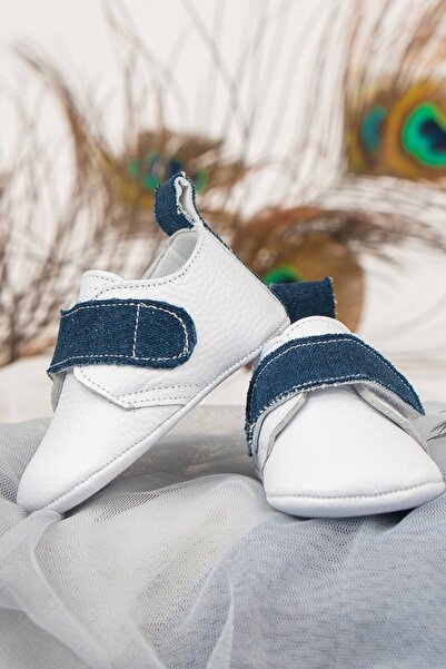 Beybium Jean White Matte Leather Denim Detailed Baby Shoes
