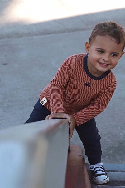 Cigit Çizgili Uzun Kollu Bebe Takım 0-3 Yaş Kiremit Çizgili