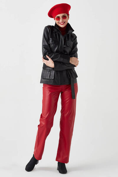 Deriza Nena Genuine Lambskin Belted Women's Trench Coat Black