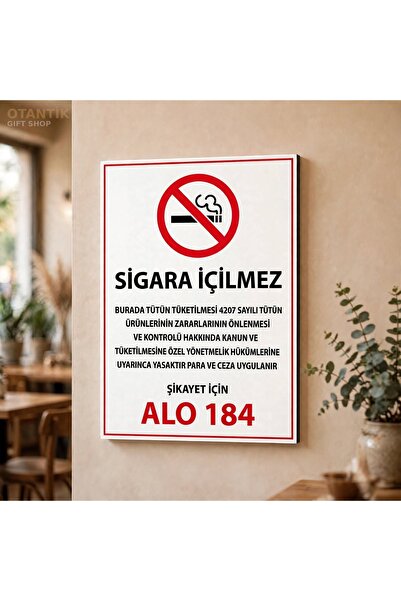 SİGARA İÇİLMEZ Levhası 15x20 cm – 3 mm MDF UV Baskı – Çift Taraflı Bantlı İşletme Tabelası