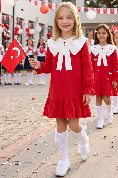 Parla Kids Rochie de spectacol pentru fetiță Rashel, cu guler roșu, cu mâneci...