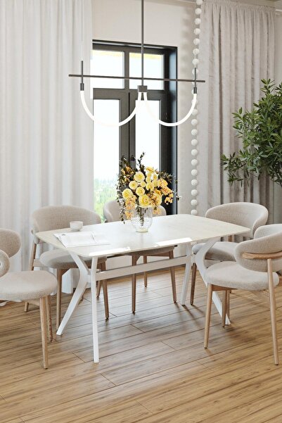 PLASMOB 80X138 Traverten(Sadece Masa) Salon ve Mutfak Masası Viktoria Model (...