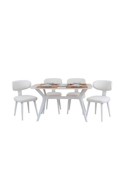 PLASMOB 80x120 Mutfak Masası Takımı 1 Masa + 4 Ahşap Sandalye Salon Masası Vi...