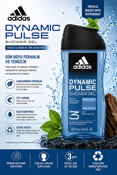 adidas Dynamic Pulse 3'ü 1 Arada Duş Jeli 250 ml - Vücut, Saç ve Yüz