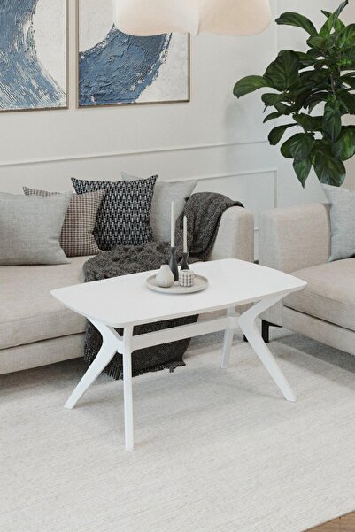 PLASMOB 55x90 Beyaz Orta Sehpa Oturma Odası Sehpa-Salon Sehpa Zen Model