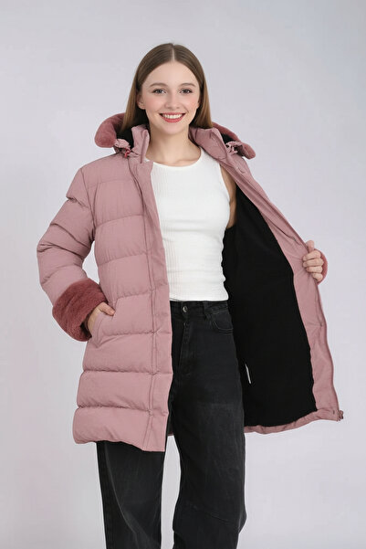 TheJOJODesign 5-13 Yaş Kız Çocuk Mont Kapüşonlu, Detaylı, Pembe Şişme Kışlık ...